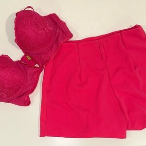 BUNDLE: Elegant Pink Lace Bra and Shorts Set